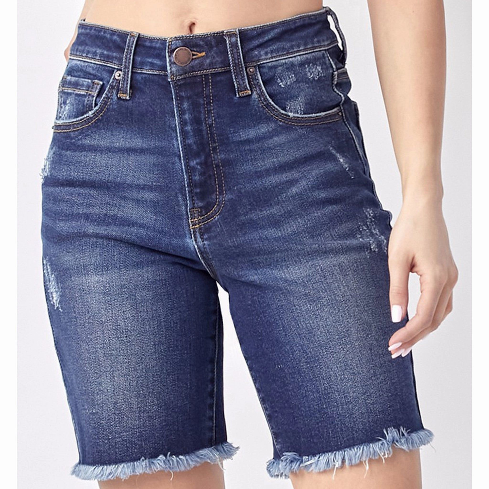 Risen Women's Frayed Hem Bermuda Shorts Shopping Day High Quality Weekend Style Gym Ready Slim Teen Outfit