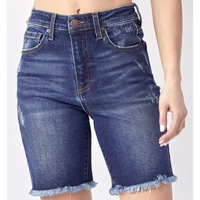 Risen Women's Frayed Hem Bermuda Shorts Shopping Day High Quality Weekend Style Gym Ready Slim Teen Outfit