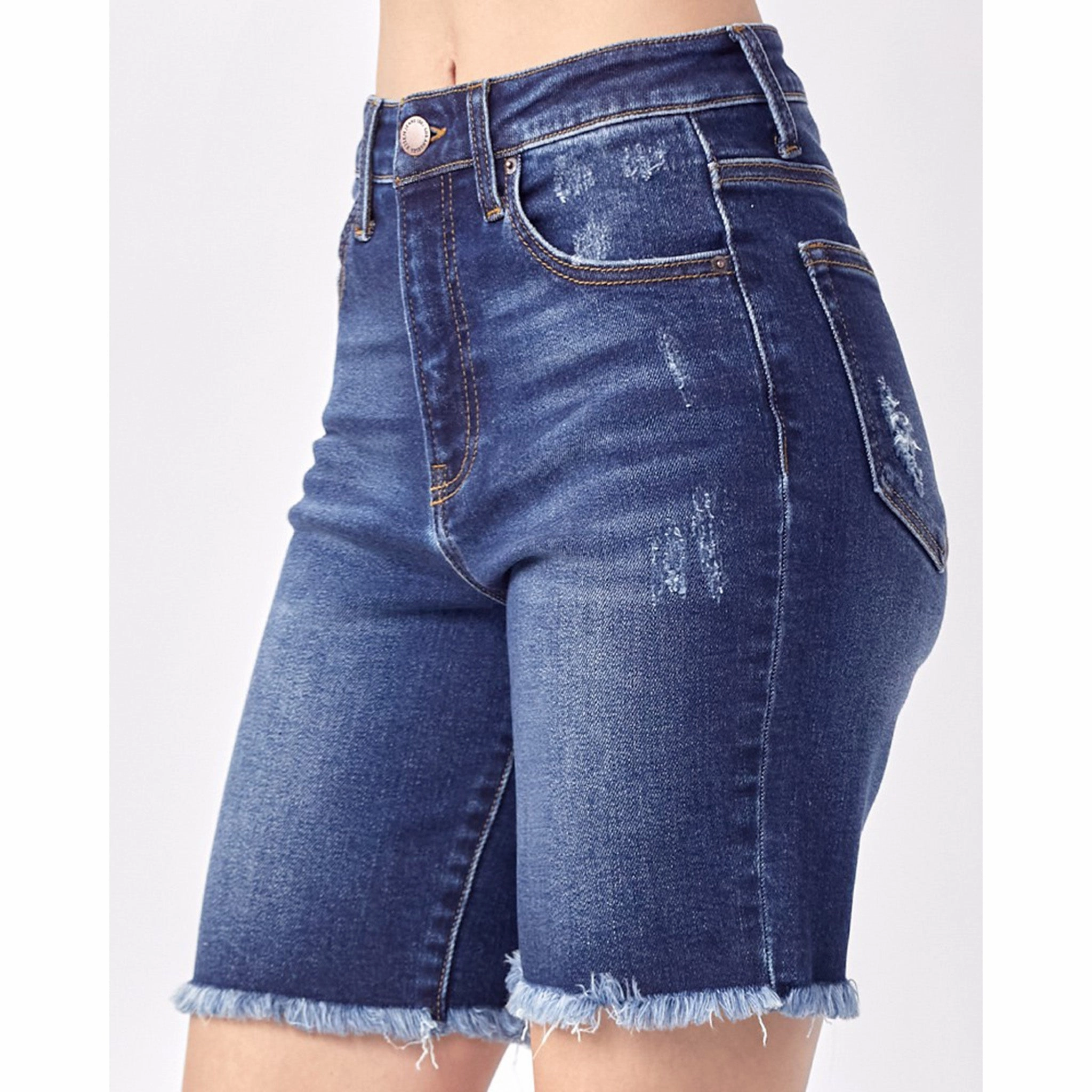 Modern Vibes Risen Women's Frayed Hem Bermuda Shorts