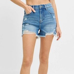 Risen Women's High Rise Distressed Shorts Daily Wear Festival Outfit Home Comfort Bold Look Sunny Vibes
