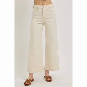 Risen Women's Ivory High Rise Crop Jean Travel Light Everyday Classic Wear Comfy