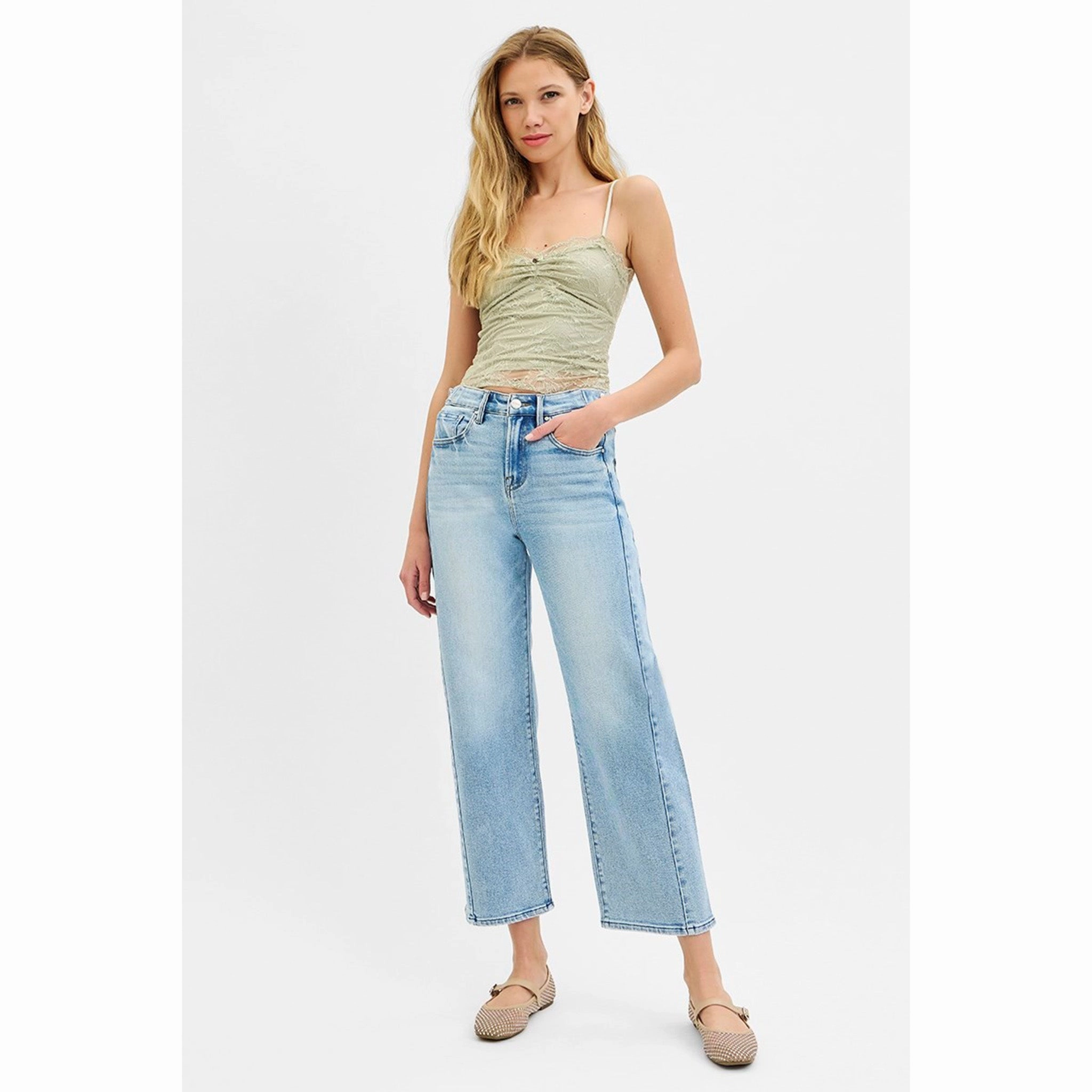 All Purpose Elegant Formal Risen Women's Light High Rise Crop Barrel Jeans