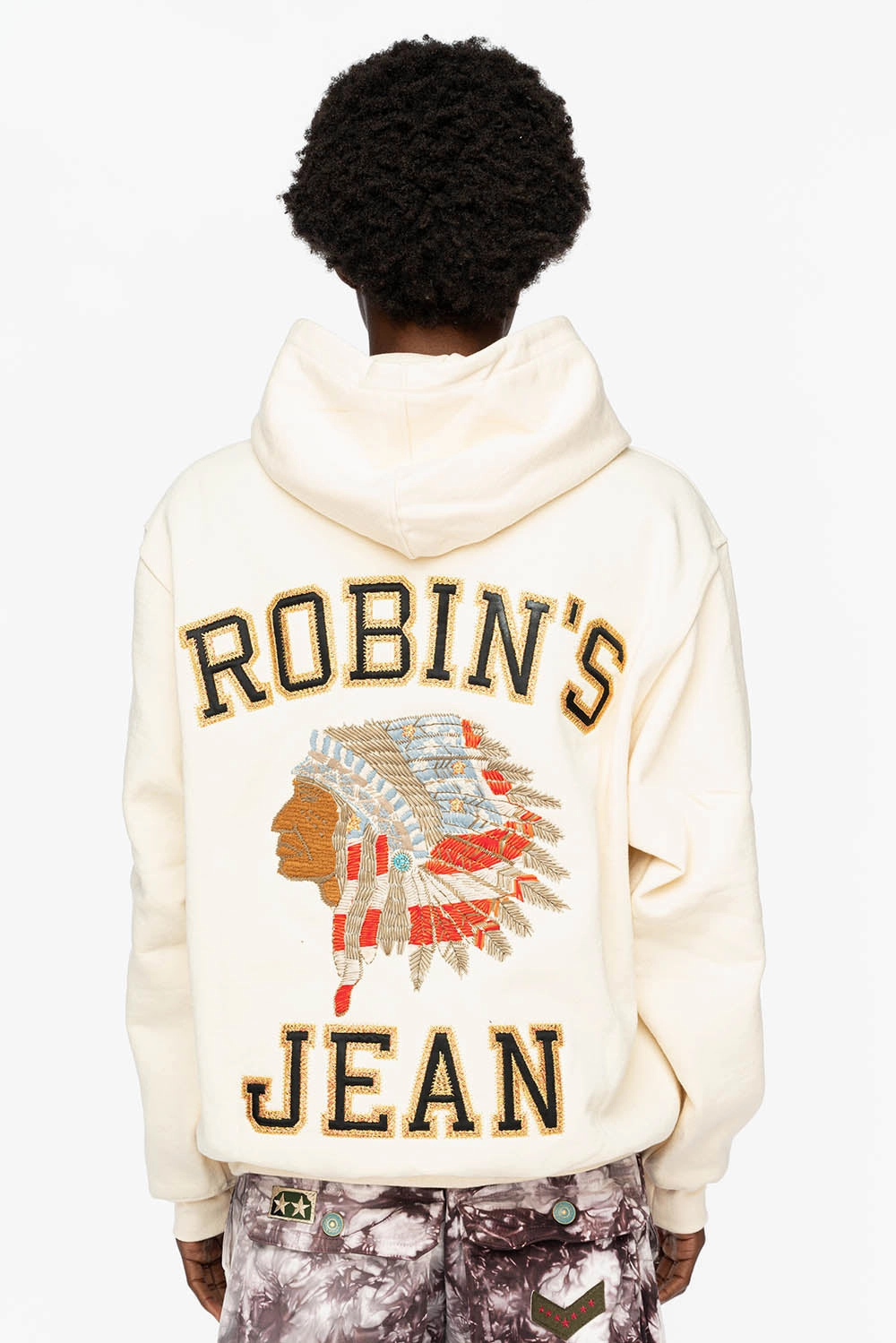 ROBIN??S HEAVY WEIGHT  NATIVE AMERICAN CHIEF PULLOVER HOODIE IN CREAM Plush Inner Lining Sophisticated Look