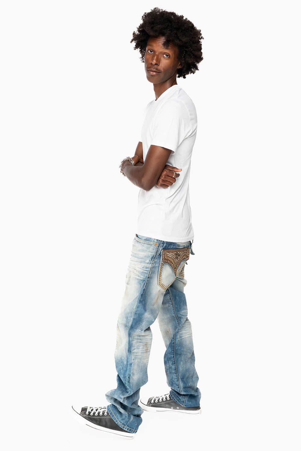 ROBIN'S LIMITED EDITION JEANS IN AQUARAMA WASH WITH STUDS AND CRYSTALS Quick Outfit Loose Smooth Shopping Day