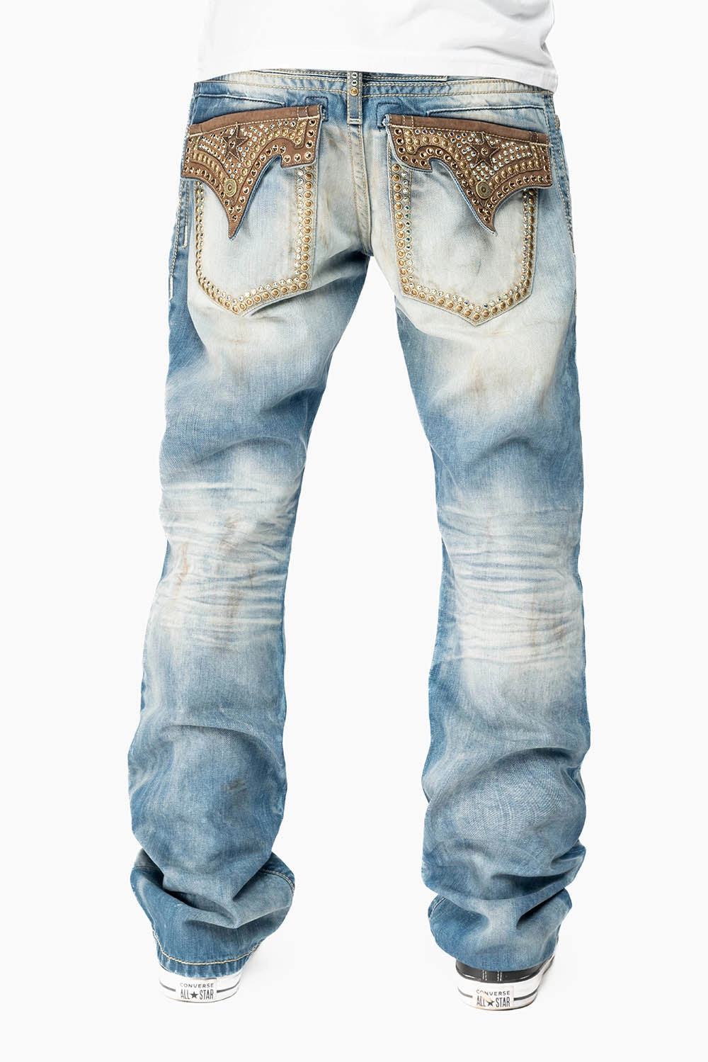 Non Restrictive Cut Suitable Fit ROBIN'S LIMITED EDITION JEANS IN AQUARAMA WASH WITH STUDS AND CRYSTALS