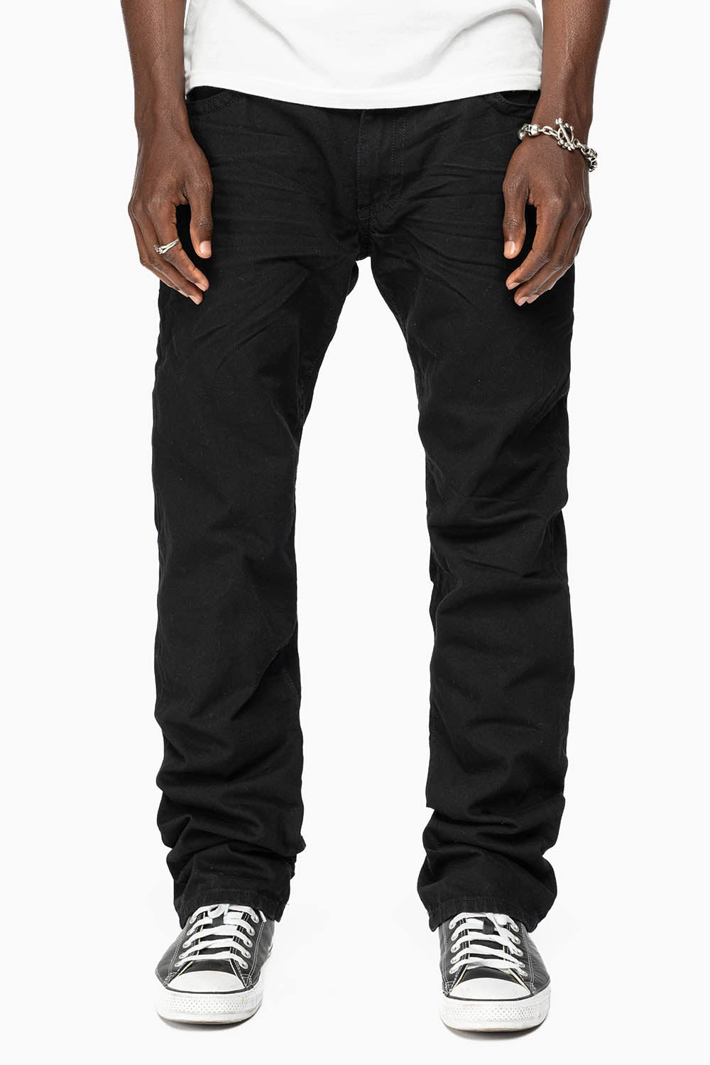Loose Textured Travel Outfit Elegant Urban Explorer Athlete Fit ROBIN'S LIMITED EDITION  JEANS IN BLACK WASH WITH BLACK DIAMOND CRYSTALS