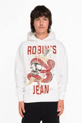 All Day Softness ROBIN'S SNAKE SKULL PULLOVER HOODIE IN WHITE