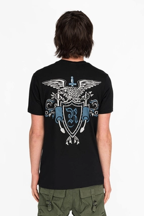Recommended ROBINS HERALDY CREST SILVER GLITTER TEE IN BLACK