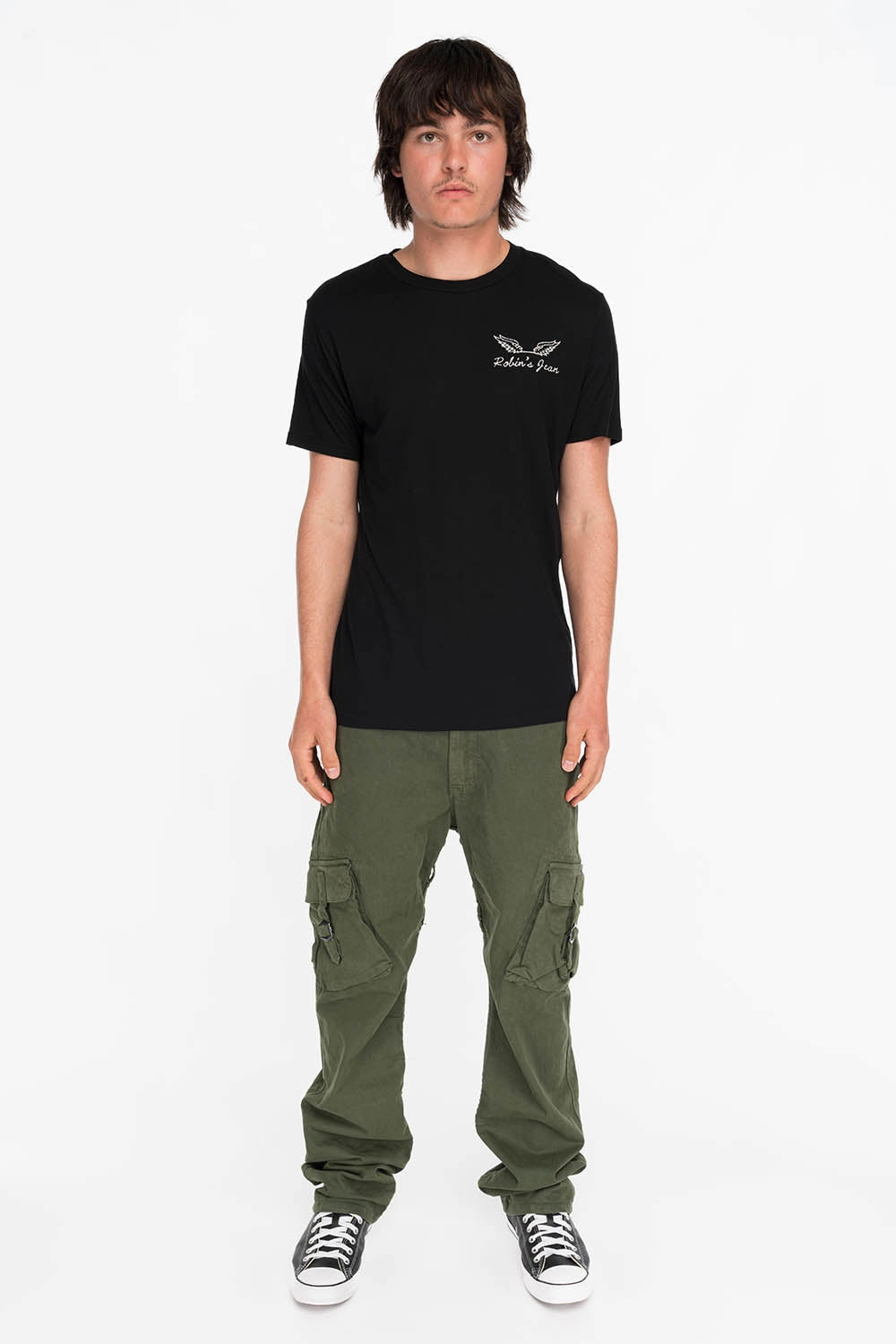 semi-formal style ROBINS HERALDY CREST SILVER GLITTER TEE IN BLACK