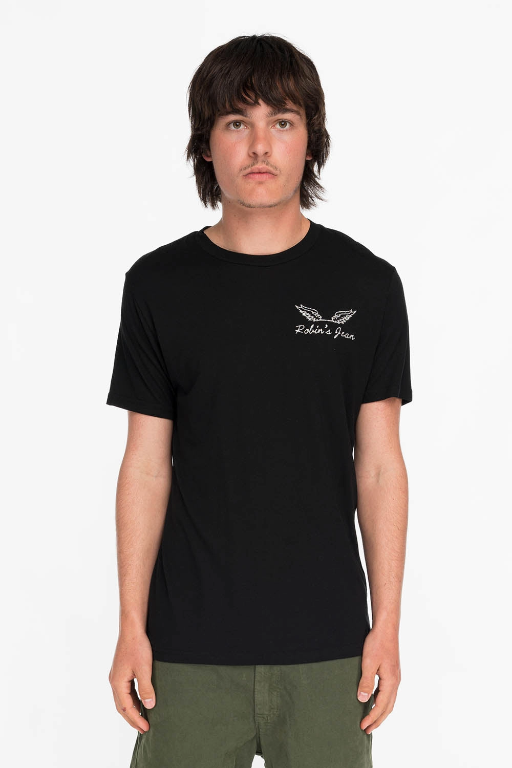 Collared formality Water Based Ink ROBINS HERALDY CREST SILVER GLITTER TEE IN BLACK
