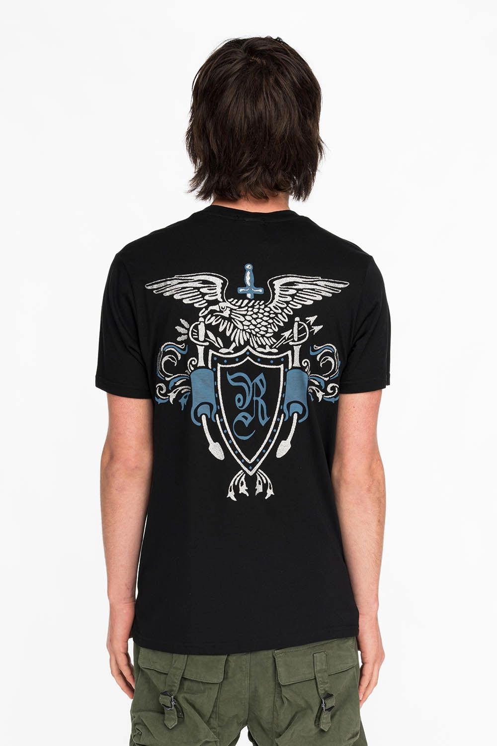Recommended ROBINS HERALDY CREST SILVER GLITTER TEE IN BLACK