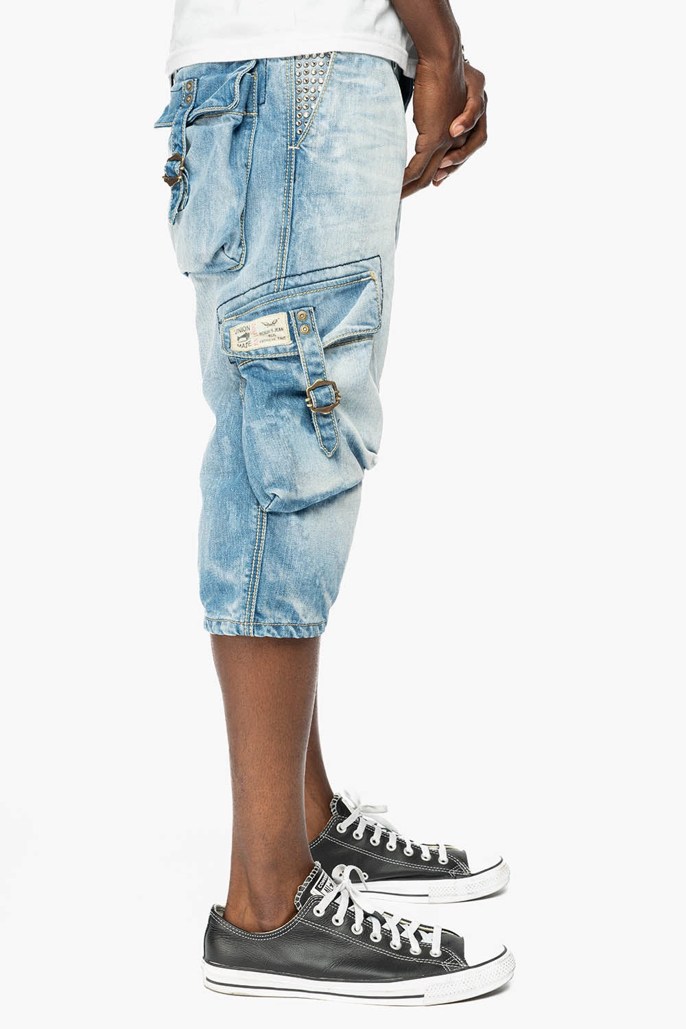 Daily Wear Nature Lover ROBINS LIMITED EDITION MILITARY CARGO SHORTS IN 5D LIGHT BLUE  WASH WITH EMBALISHMENT