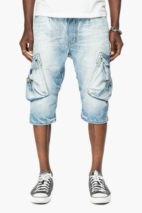 Casual Cool All Use Wear ROBINS LIMITED EDITION MILITARY CARGO SHORTS IN 5D LIGHT BLUE  WASH WITH EMBALISHMENT