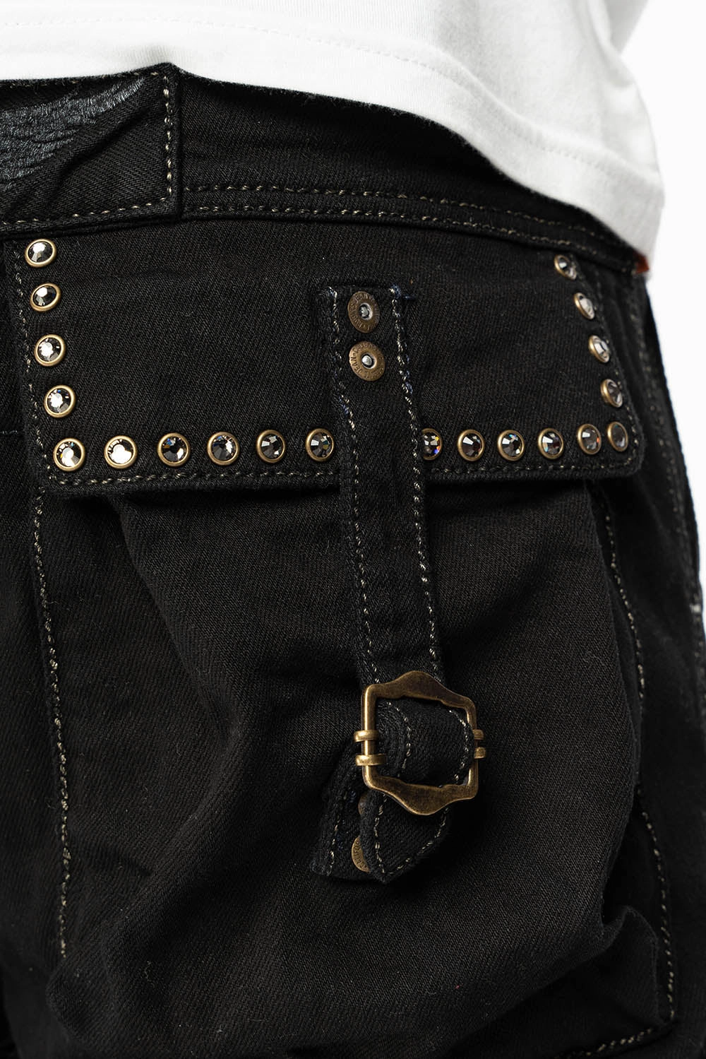 Weekender Wear ROBINS LIMITED EDITION MILITARY CARGO SHORTS IN PURE BLK WITH BLK DIAMOND CRYSTALS