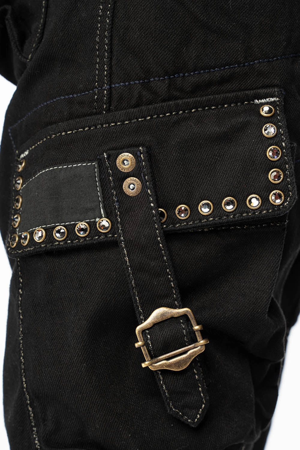Smooth Loose Versatile ROBINS LIMITED EDITION MILITARY CARGO SHORTS IN PURE BLK WITH BLK DIAMOND CRYSTALS