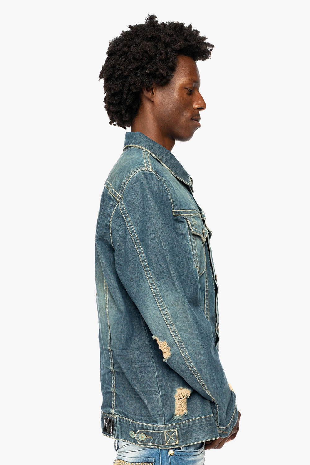 All Occasion ROBINS MOTORCYCLE CLUB DENIM JACKET IN MEDIUM BLUE BROKEN WASH WITH PATCHES