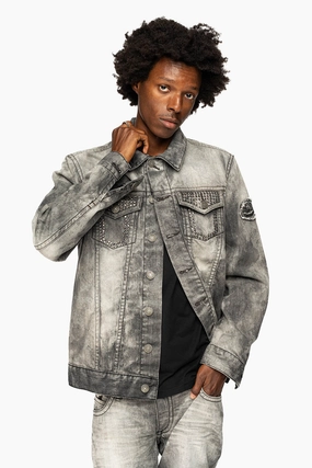 ROBINS MOTORCYCLE CLUB DENIM JACKET LIMITED EDITION IN GREY CHEROKEE WASH EMBELLISHED WITH CRYSTALS Monochrome Look