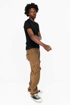 ROBINS NEW MILITARY STYLE CARGO PANTS IN AVOCADO  WITH WESTERN CRYSTAL MOTIF Non Irritating Inner Lining Modern Earthy
