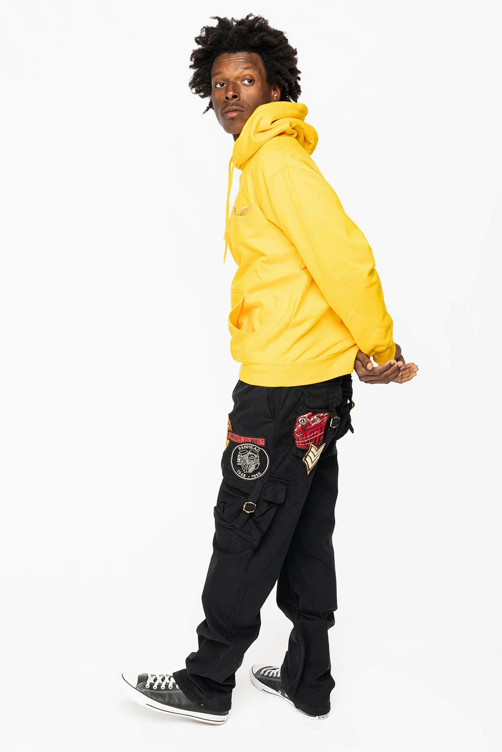 Basic Attire ROBINS NEW MILITARY STYLE CARGO PANTS IN BLACK COLOR WITH MULTIPLE PATCH