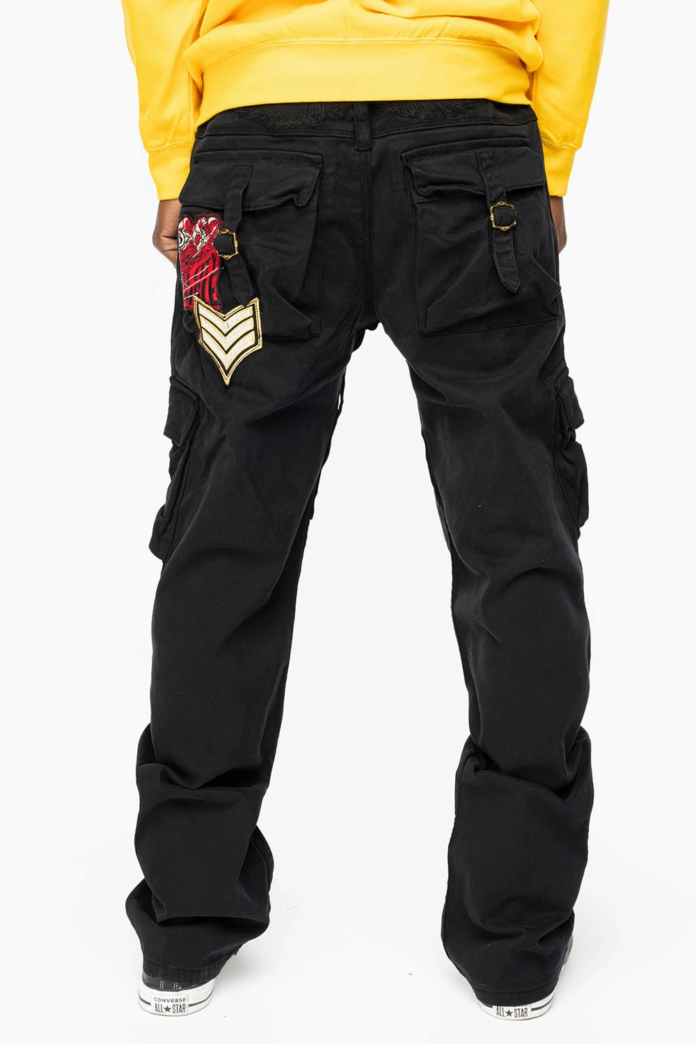 ROBINS NEW MILITARY STYLE CARGO PANTS IN BLACK COLOR WITH MULTIPLE PATCH Office Wear Trendy Home Comfort Couple Look Office Wear