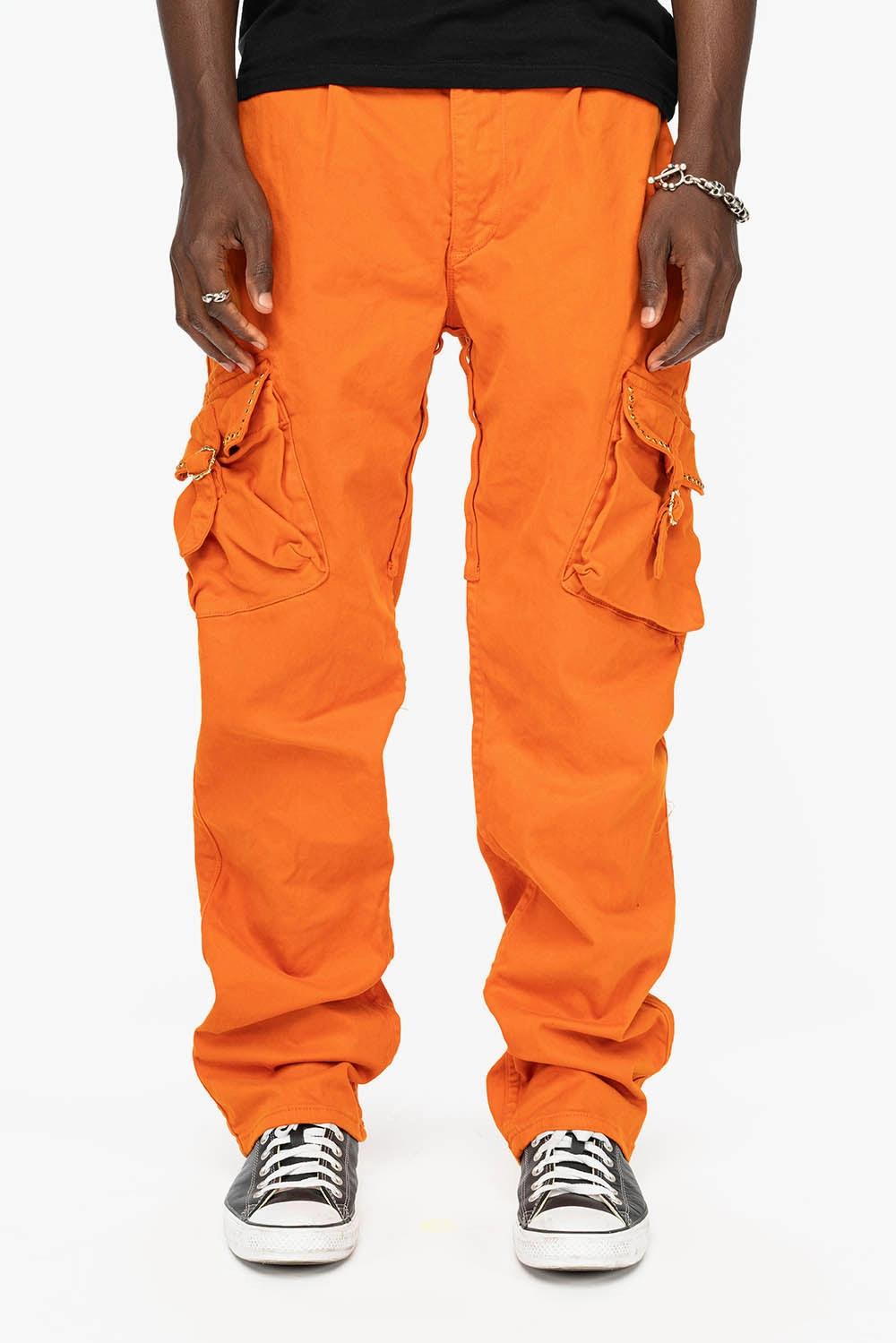 Vibrant Formal Abrasion Resistant Surface ROBINS NEW MILITARY STYLE CARGO PANTS IN ORANGE WITH ORANGE CRYSTALS