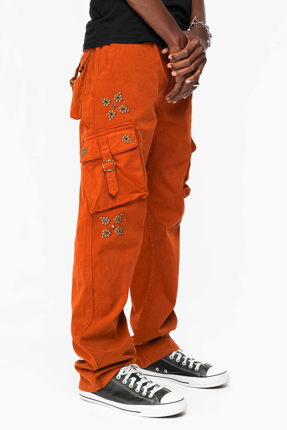 School Fit ROBINS NEW MILITARY STYLE CARGO PANTS IN ORANGE  WITH WESTERN CRYSTAL MOTIF