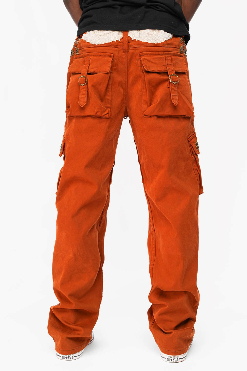 ROBINS NEW MILITARY STYLE CARGO PANTS IN ORANGE  WITH WESTERN CRYSTAL MOTIF All-Purpose Use