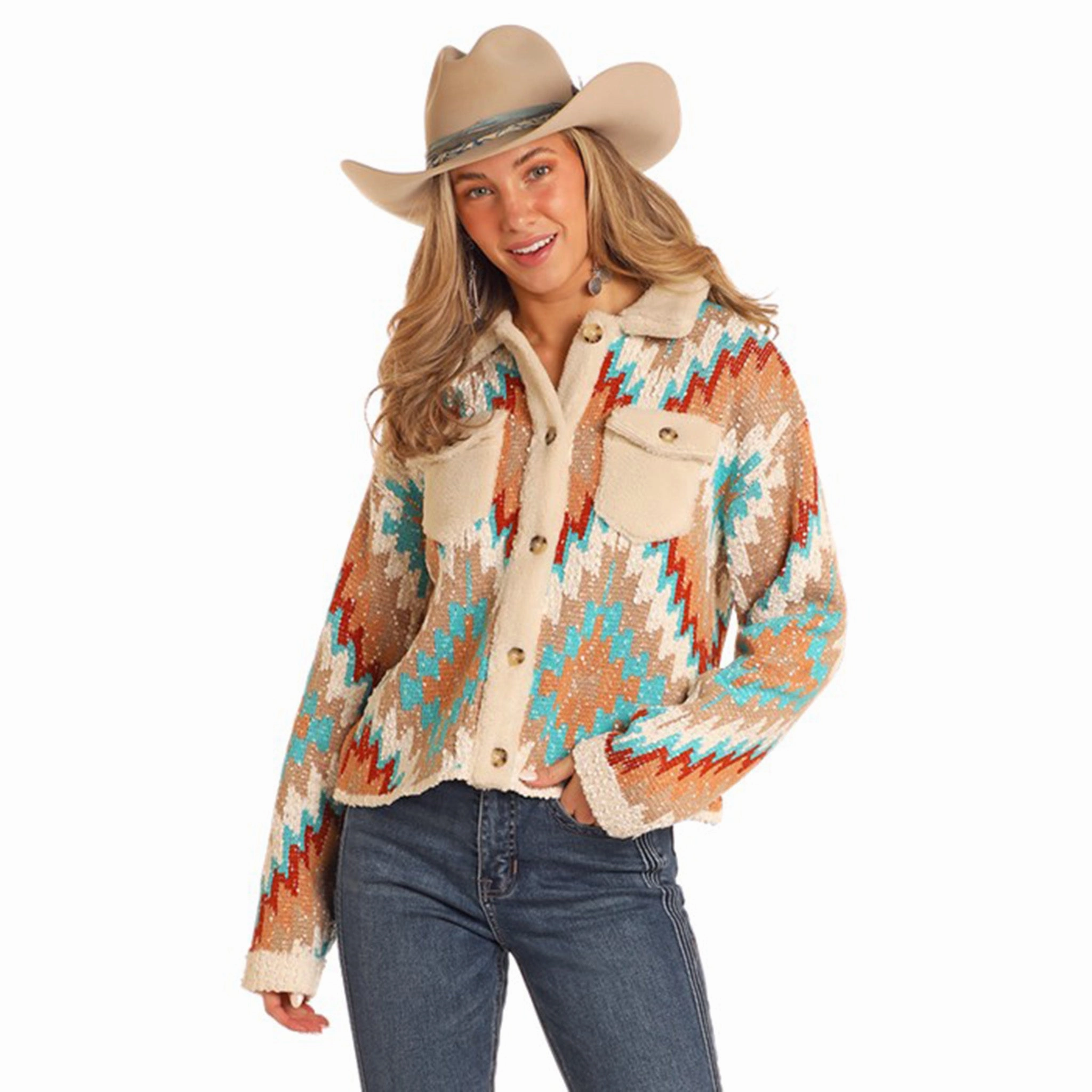 Rock & Roll Aztec Button Up Cardigan Water resistant coating Airtight Seam Sealing