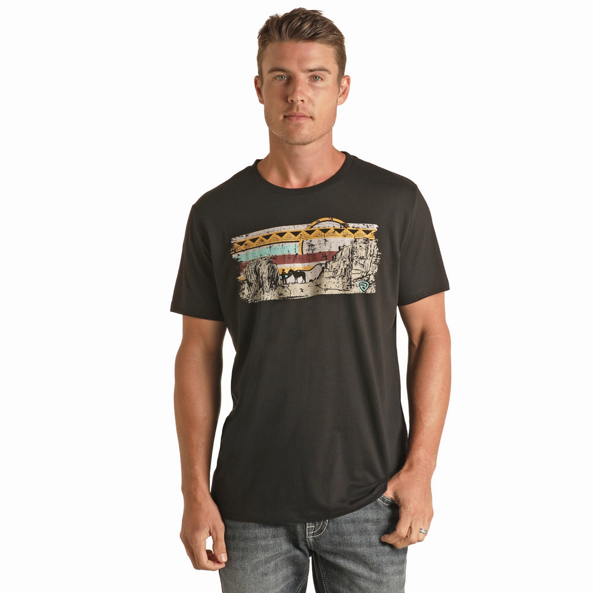 Rock & Roll Black Tee with Southwest Vintage Graphic Trendy Wear
