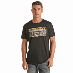 Rock & Roll Black Tee with Southwest Vintage Graphic Sporty Design