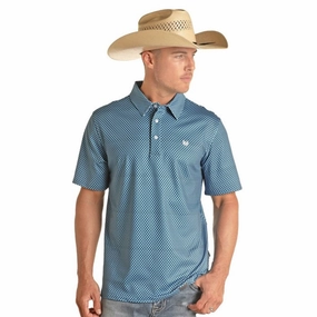 Rock & Roll Cowboy Blue Geometric Print Polo Relaxed Comfort