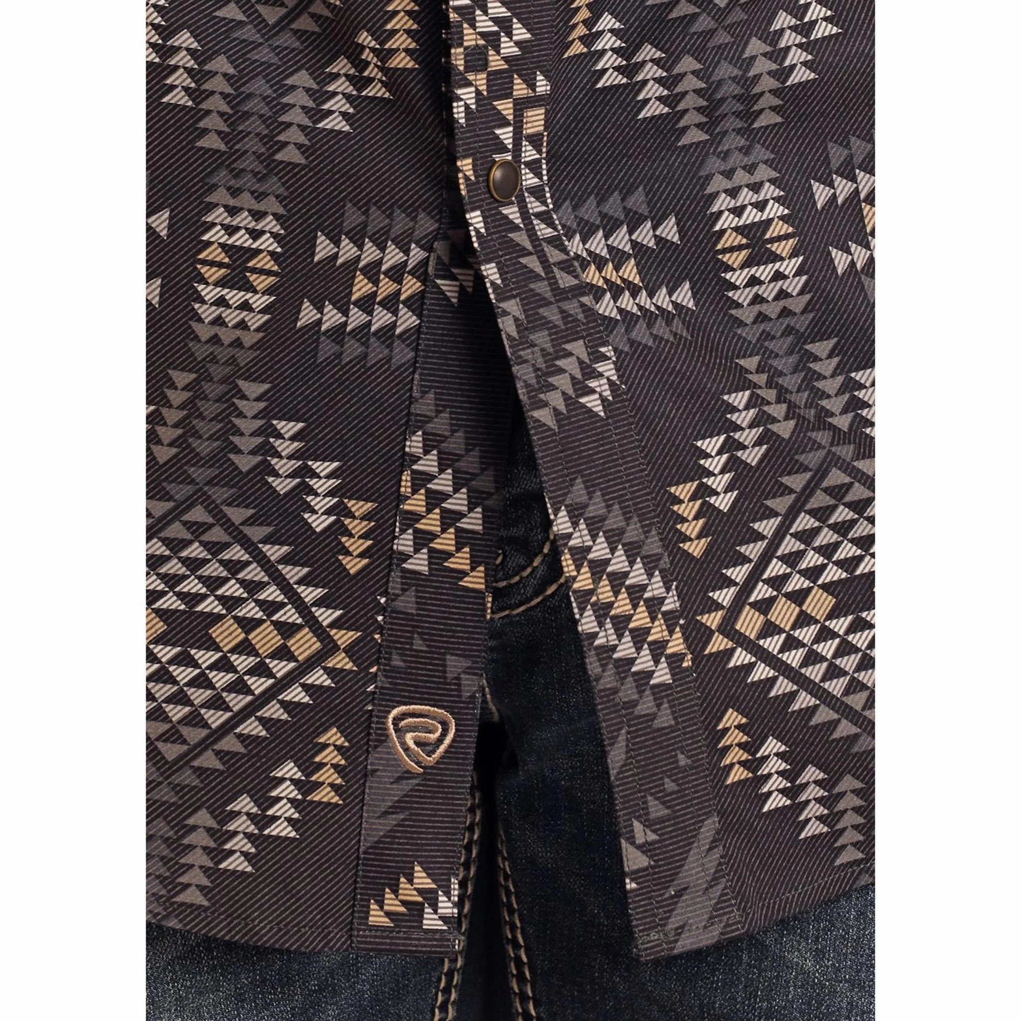 Rock & Roll Cowboy Men's Black/Brown Aztec Tek Short Sleeve Fashion Forward Simple Layer