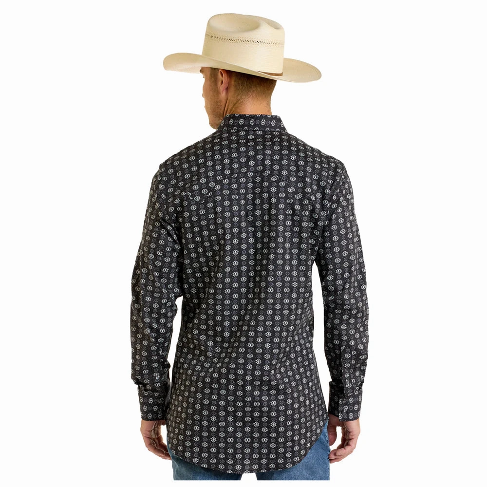 Rock & Roll Cowboy Men's Black/White Aztec Long Sleeve Weekend Outfit Active Comfort