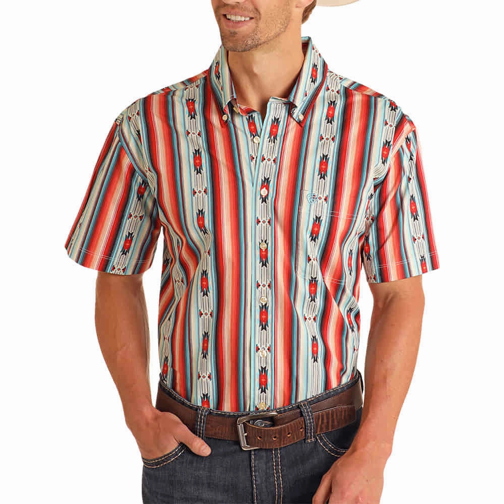 Urban Edge Rock & Roll Cowboy Men's Red Aztec Short Sleeve