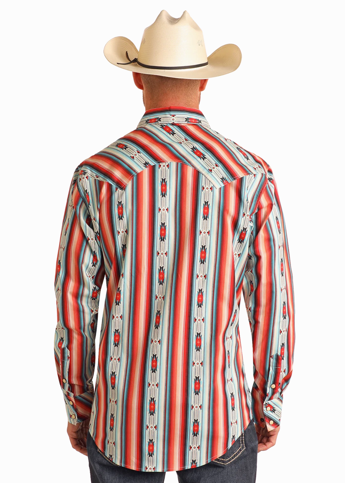 Fashion Choice Rock & Roll Cowboy Men's Red Southwest Aztec Long Sleeve