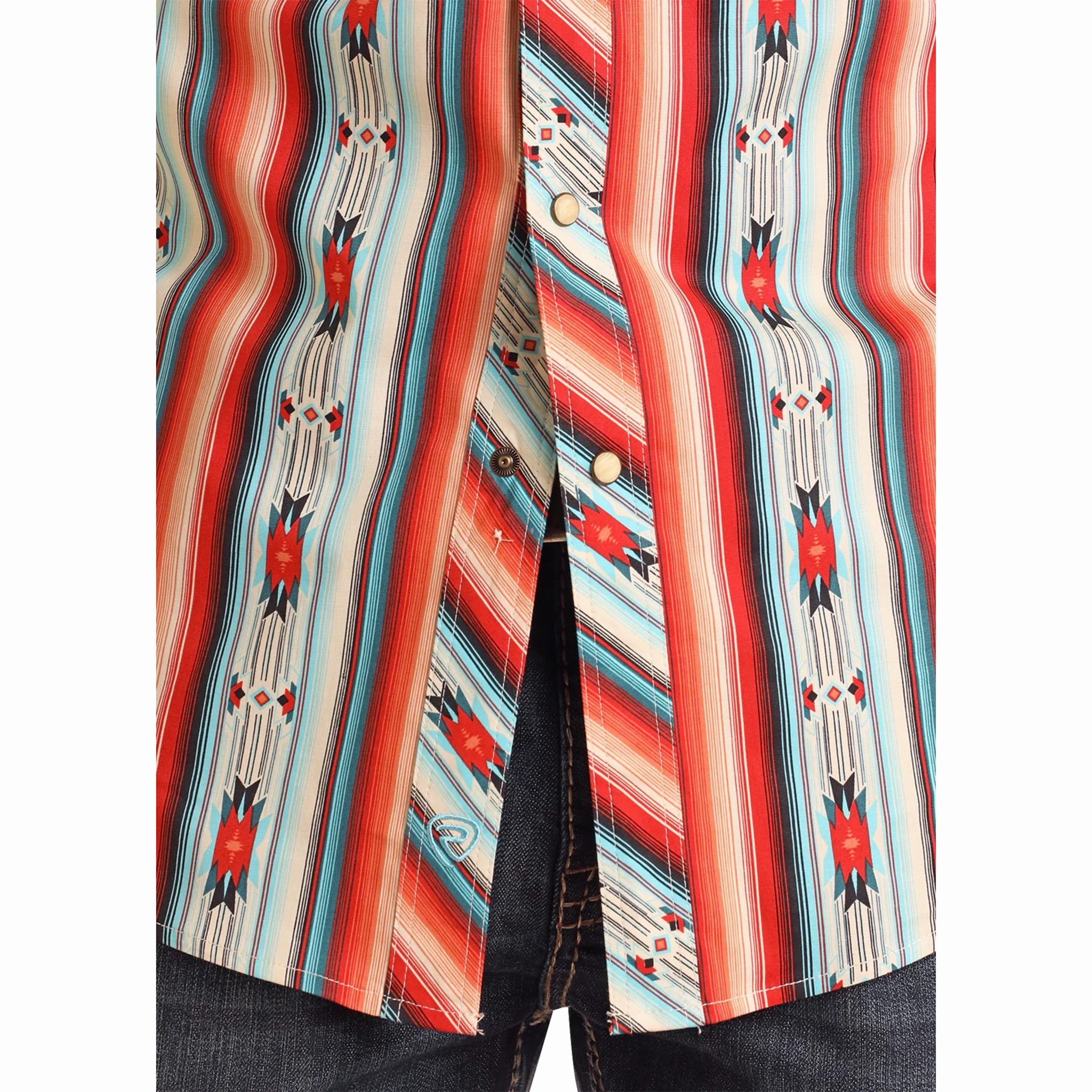 Rock & Roll Cowboy Men's Red Southwest Aztec Long Sleeve Versatile Piece crew neck