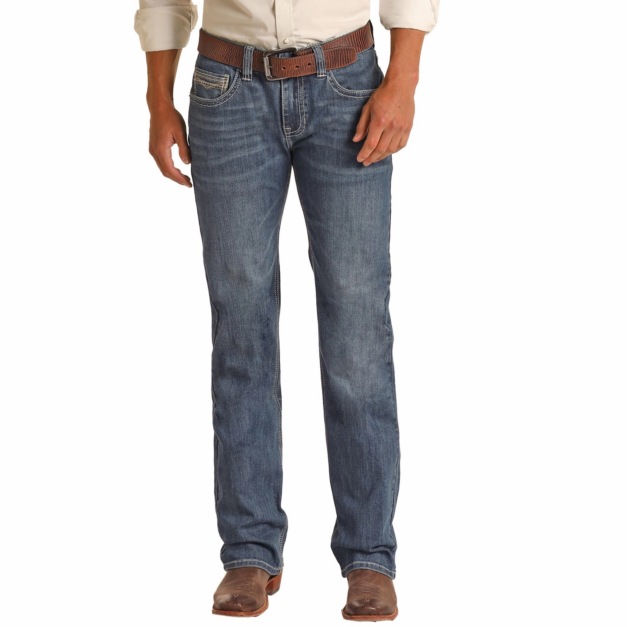 Rock & Roll Cowboy Reflex Ivory Embroidered Jeans Sleek Waist