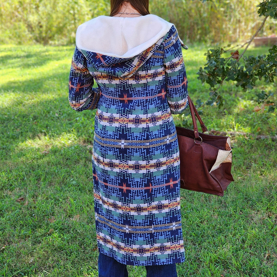 Chill Look City Walking Style Rock & Roll Cowgirl Aztec Long Wool Coat