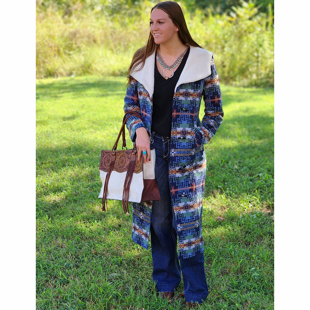 Rock & Roll Cowgirl Aztec Long Wool Coat Flex Fit Fabric