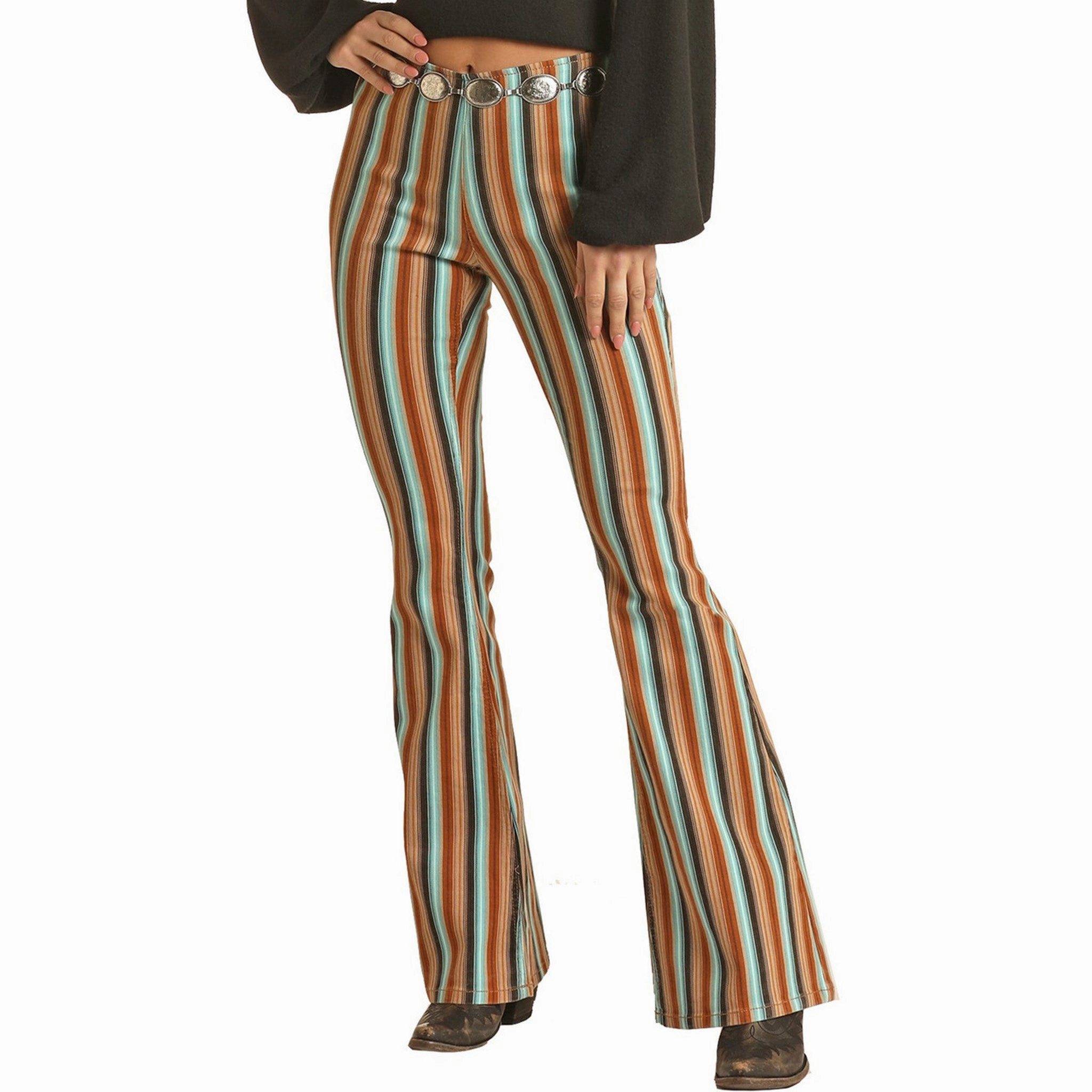 Street Vibe Rock & Roll Cowgirl Brown Stripe Flare Jeans
