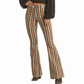 Rock & Roll Cowgirl Brown Stripe Flare Jeans Style Match Fit Layer
