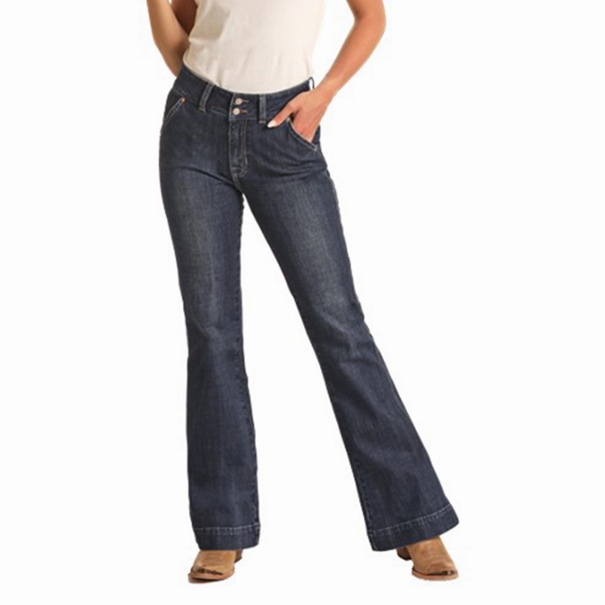Rock & Roll Cowgirl High Rise Dark Trouser Jeans Active Friendly