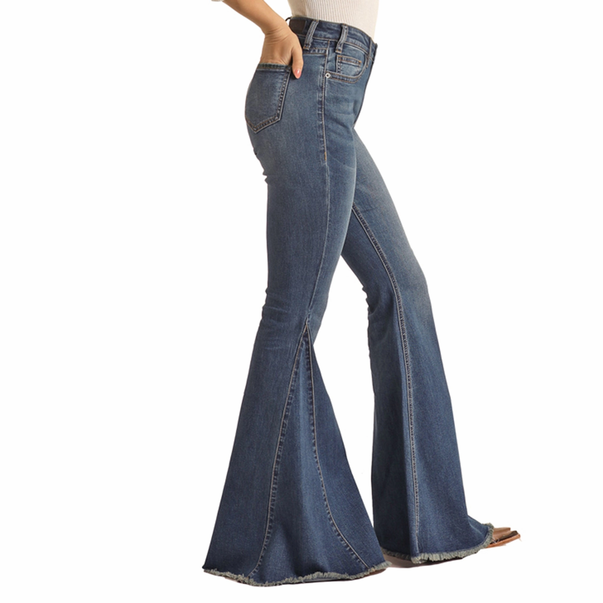 Rock & Roll Cowgirl Side Insert High Rise Bell Bottoms Fashionable Touch Party Look Modern Minimalist