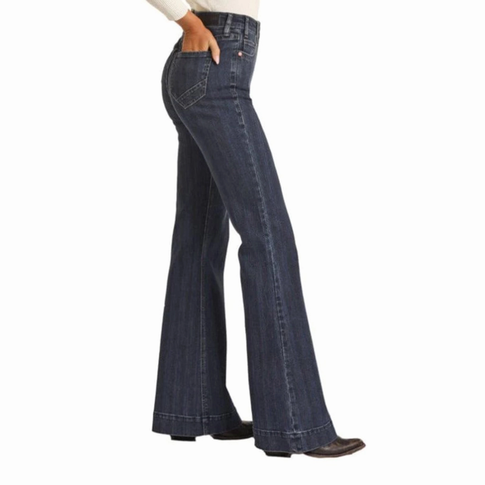 Quality Wear Comfy Waist Fit Rock & Roll Cowgirl Striped High Rise Trouser Jeans