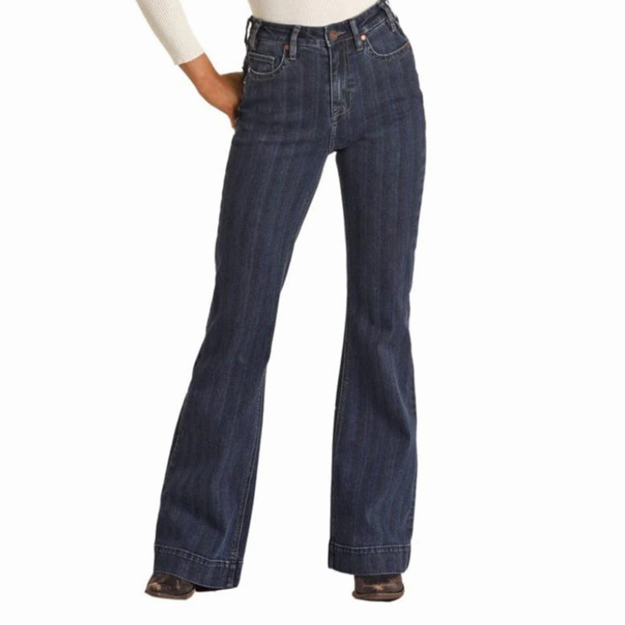 Rock & Roll Cowgirl Striped High Rise Trouser Jeans Chic Silhouette Balanced Piece