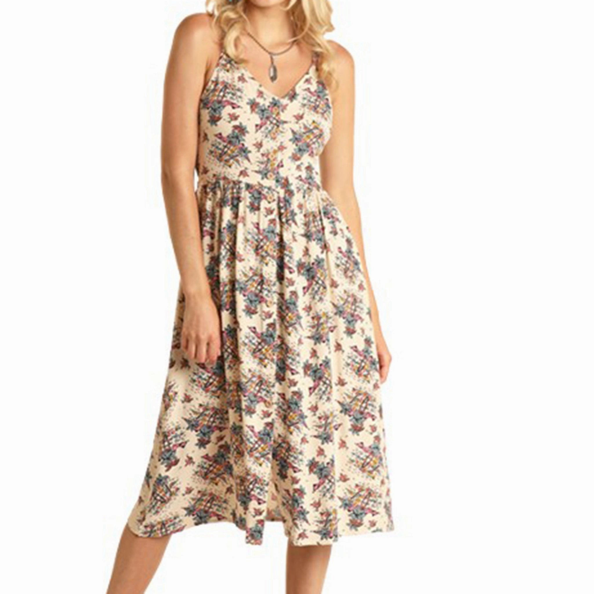 Rock & Roll Cowgirl Summer Print Button Down Tank Dress Machine-washable Light Fabrication