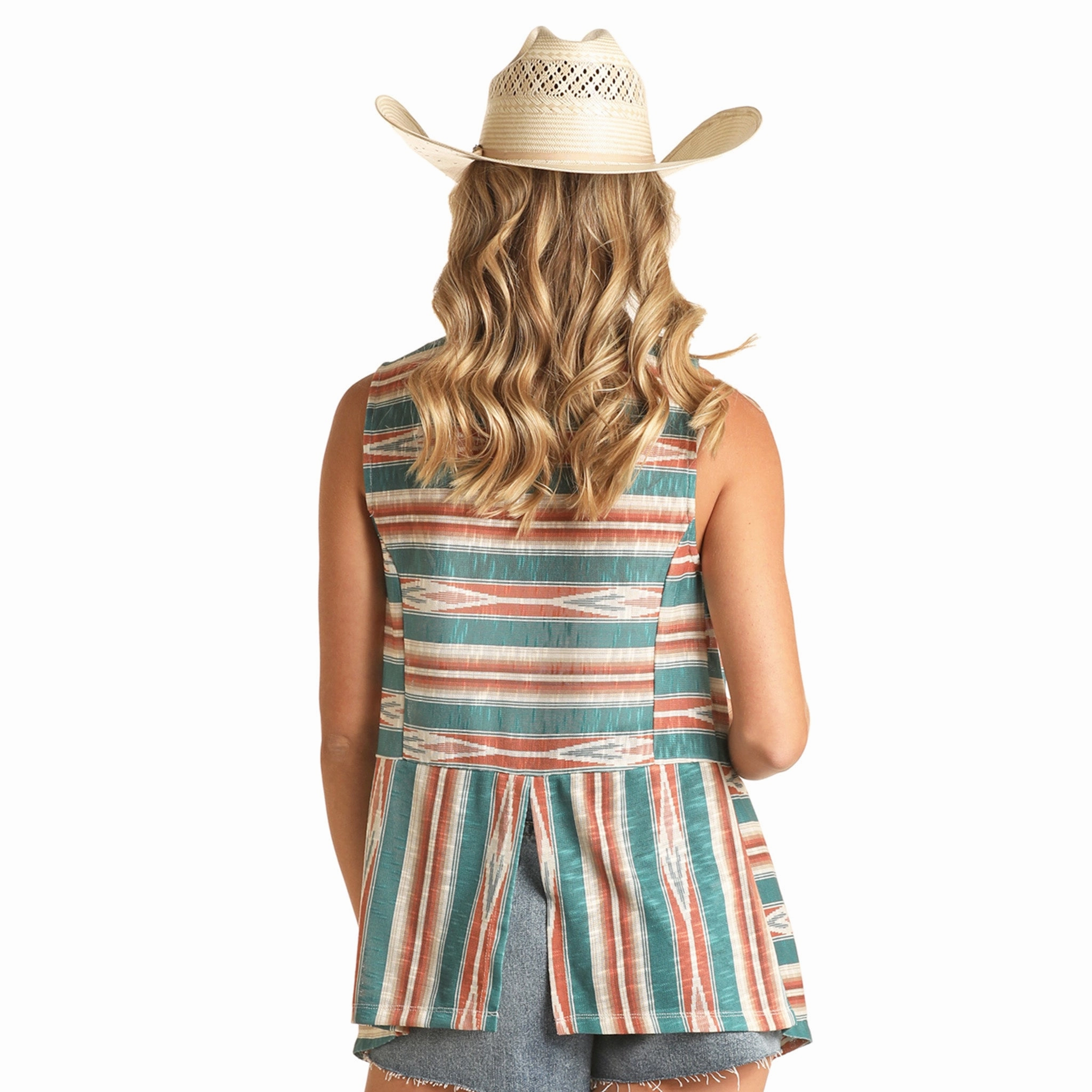 WaterResistantCoating SoftFeel Fabric Rock & Roll Cowgirl Turquoise/Coral Striped Vest