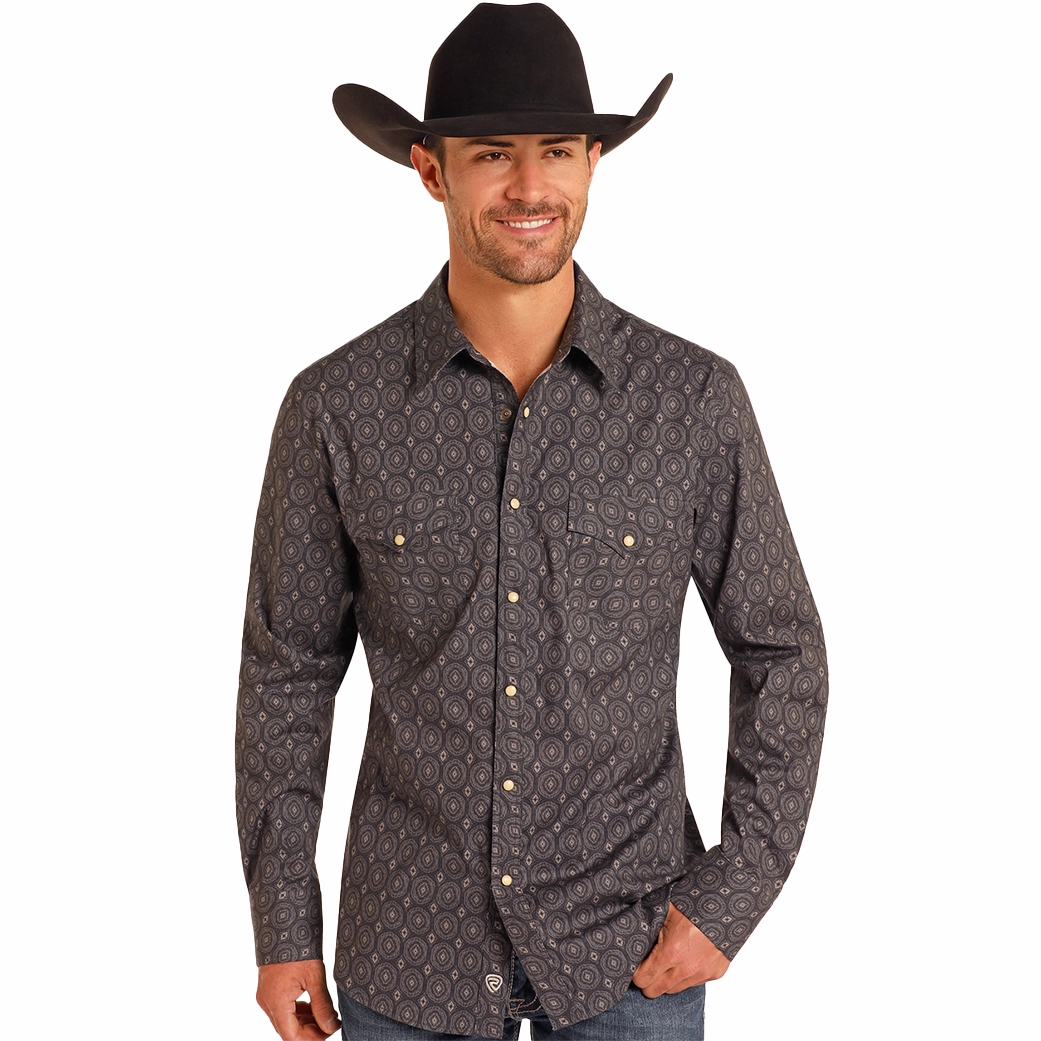 Rock & Roll Denim Black Medallion Button Down Shirt High-End Fabric