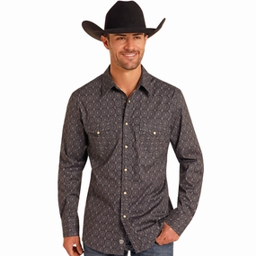 Rock & Roll Denim Black Medallion Button Down Shirt High-End Fabric