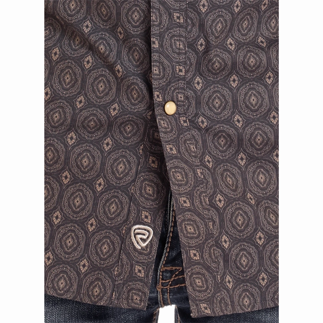 Non Static Finish Rock & Roll Denim Black Medallion Button Down Shirt